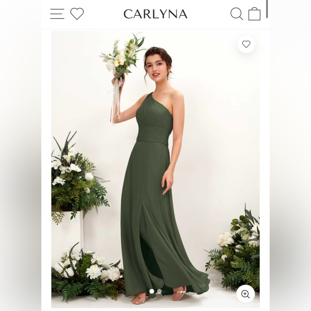 Olive green one shoulder dress size 0 chiffon Carlyna bridesmaid formal dress